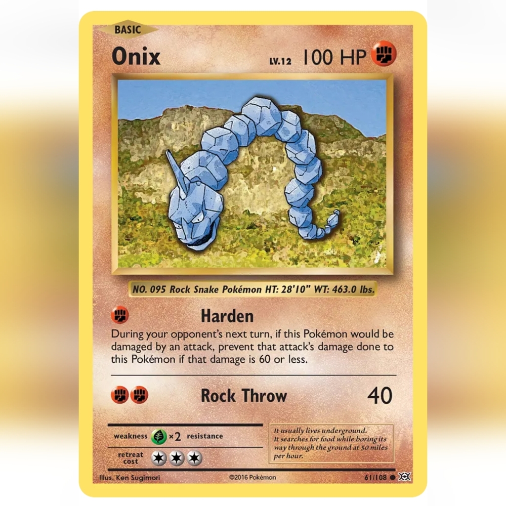 Onix Pokemon Card 🔥 100 HP 🟡 61/108